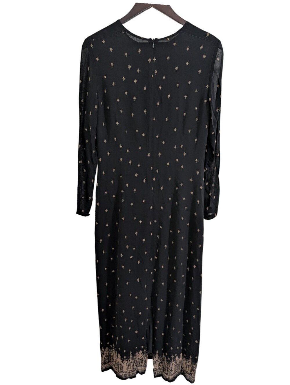 Vintage 90's Indies Black Sheer Sleeve Floral Midi Dress Whimsigoth Boho Size M - Picture 3 of 9